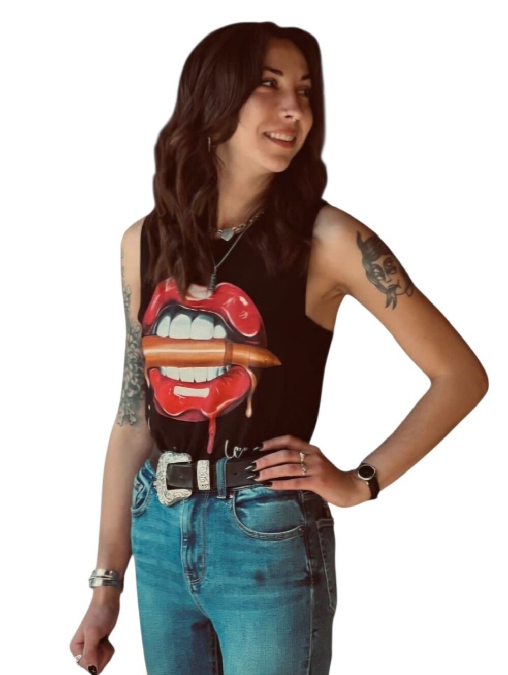 Bite Me Alexa Jacobs Black Graphic Racerback Tank Top 2XL - Picture 2 of 8
